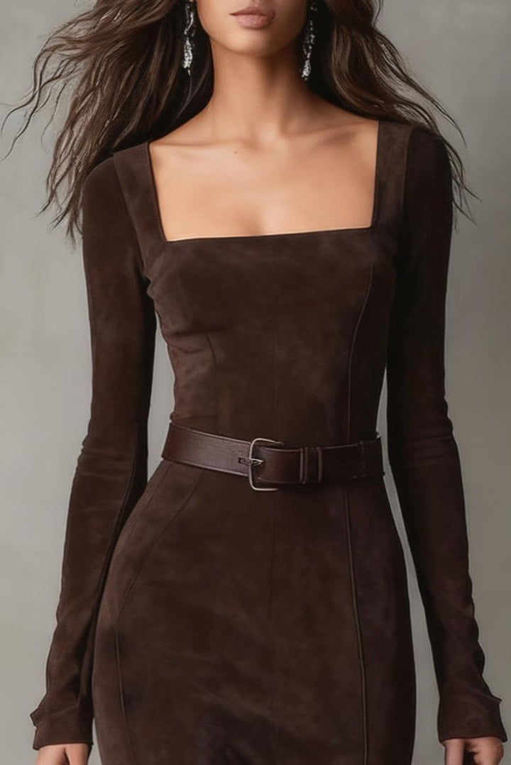 Suede Neck Maxi Dress