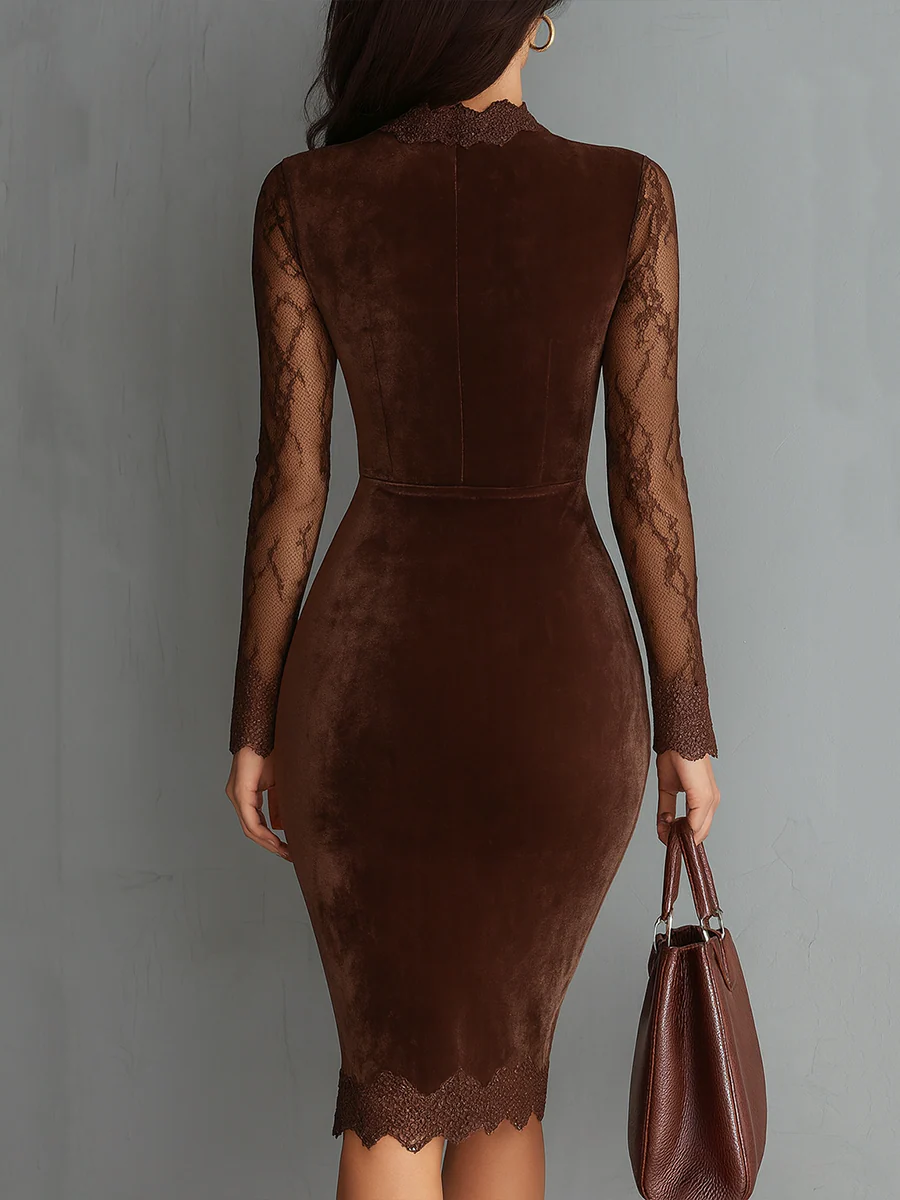 Aurélia™ | Lace-Sleeved Velvet Mini Dress