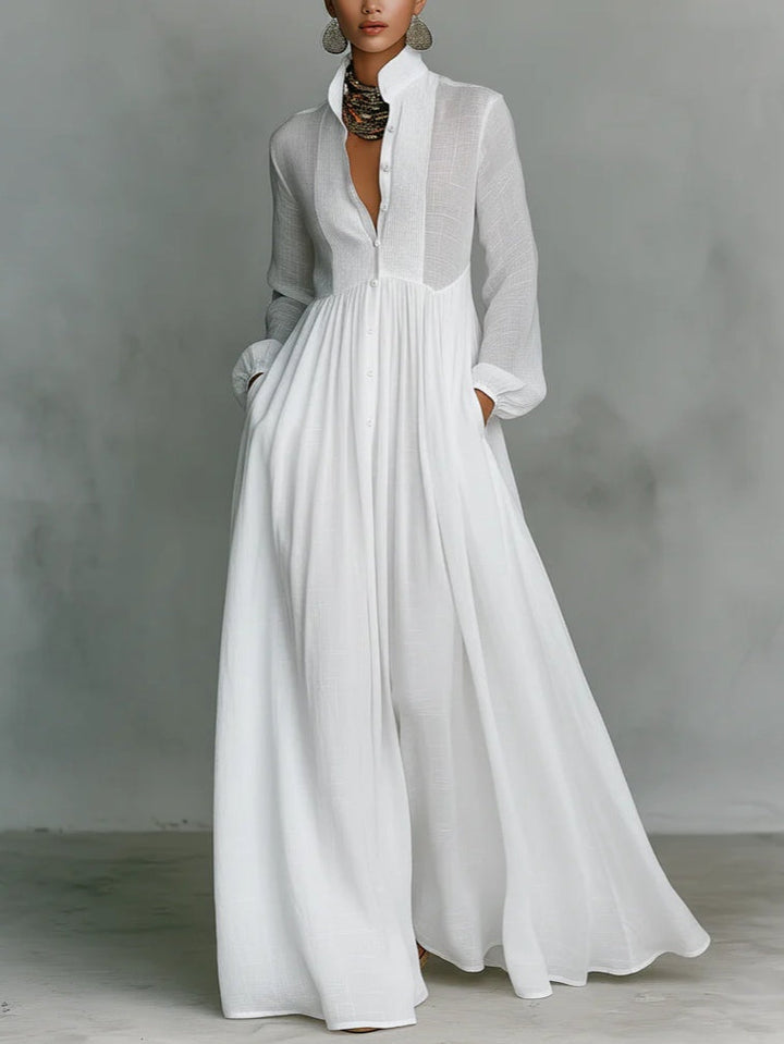 Léonie™ | Elegant Maxi Dress with Stand-Up Collar