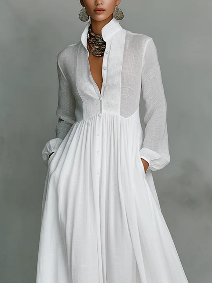 Léonie™ | Elegant Maxi Dress with Stand-Up Collar