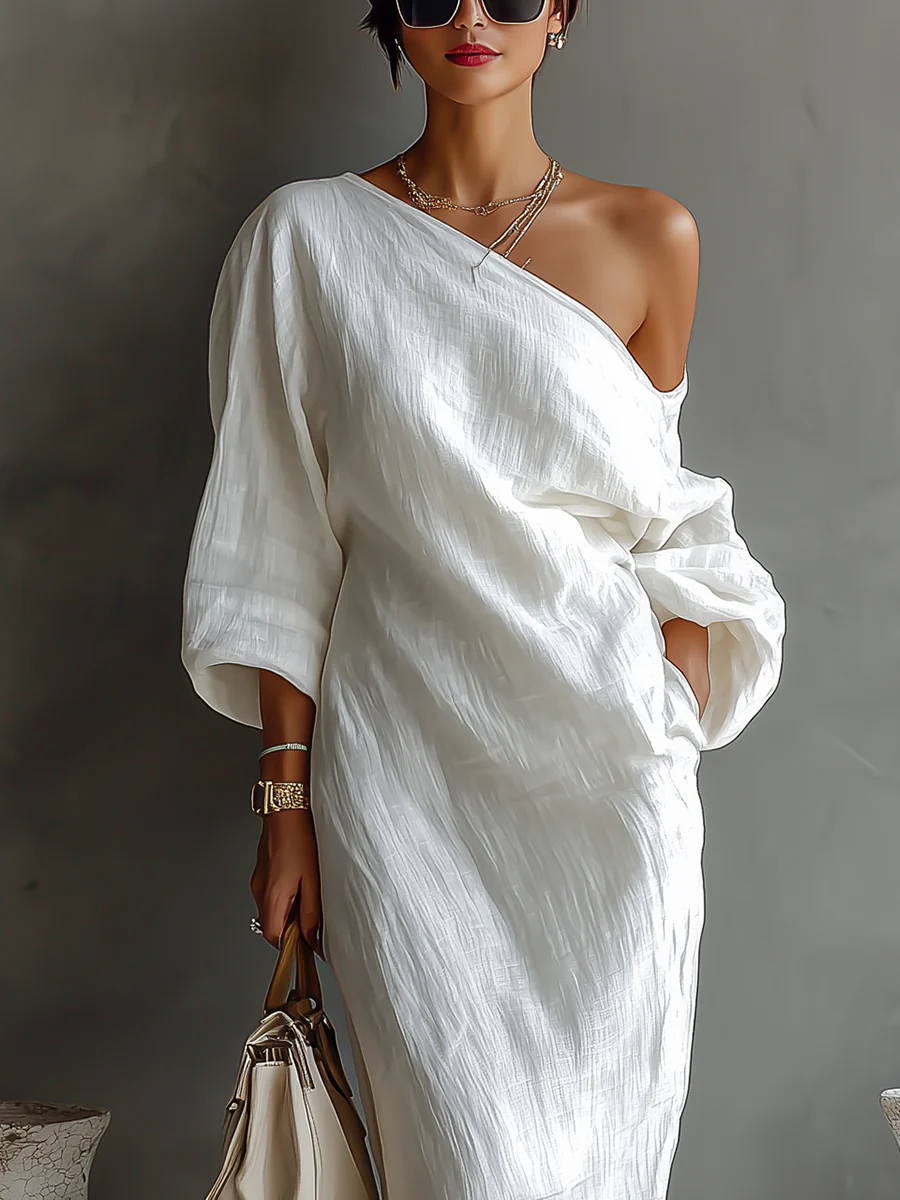 Elise™ | Chic White One-Shoulder Maxi Dress