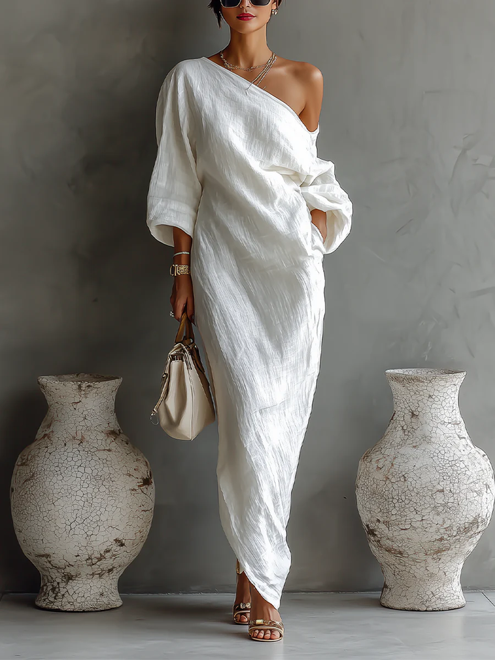 Elise™ | Chic White One-Shoulder Maxi Dress