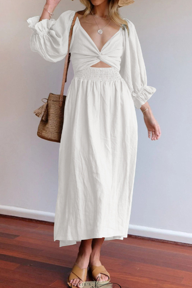 Aviana - Elegant Reversible Puff Sleeve Maxi Dress