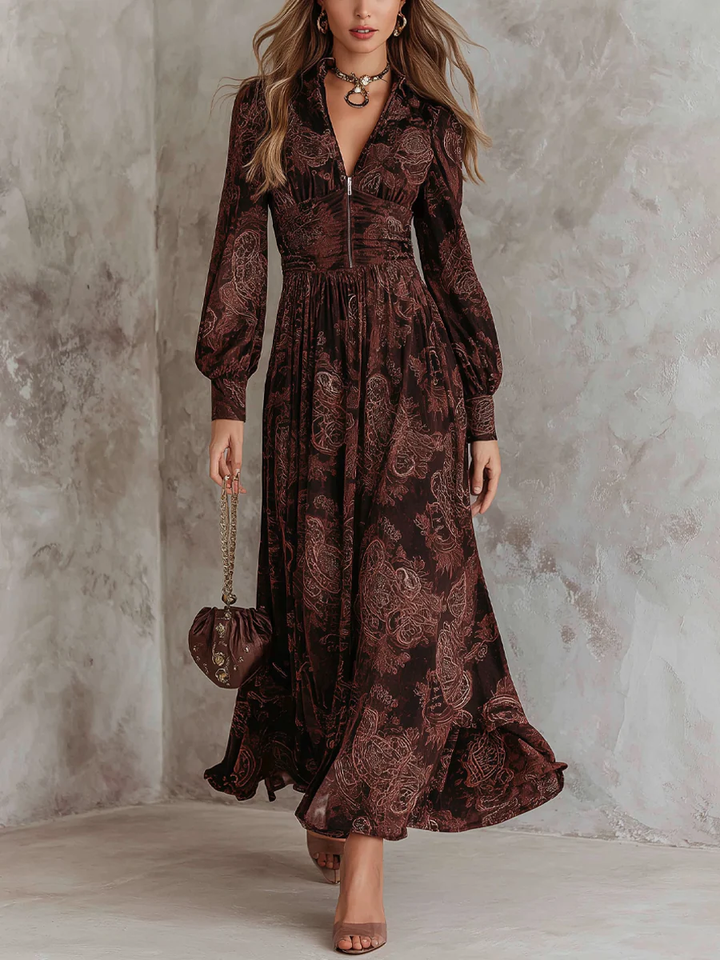 Ariane™ | Paisley Maxi Dress Featuring Waist Detail