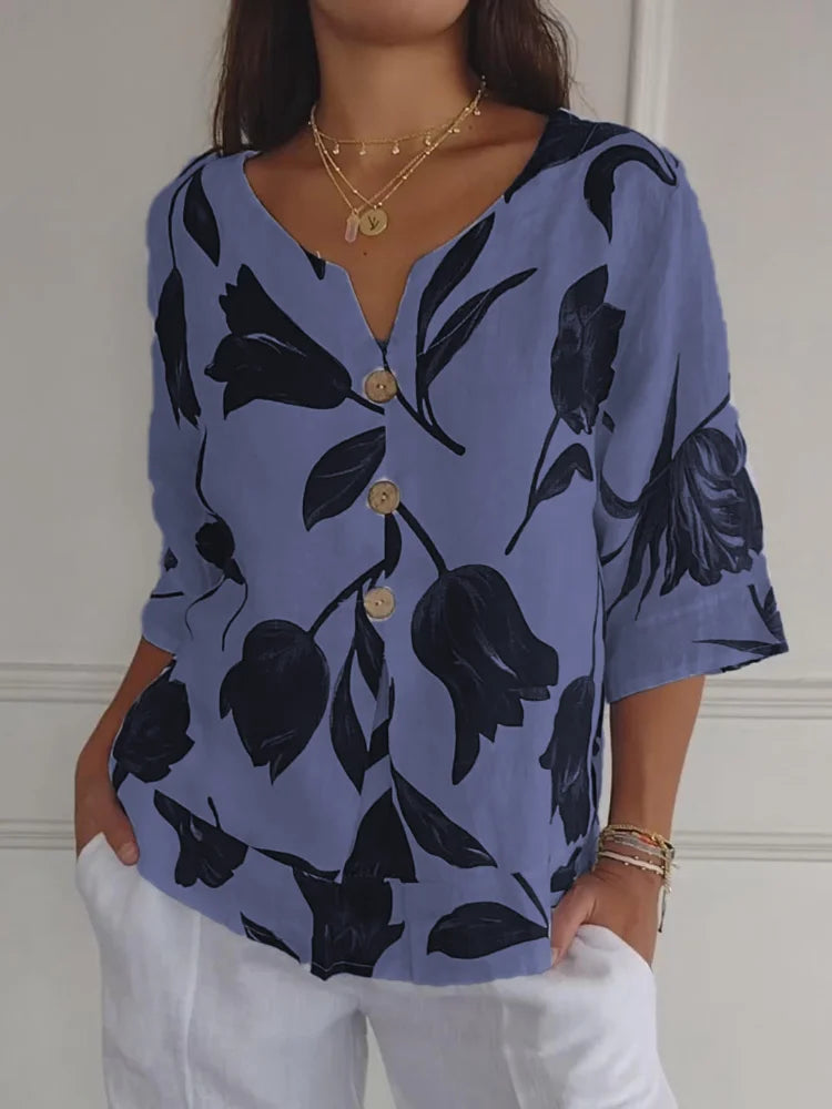 Eluriel - Floral Button-Up Blouse