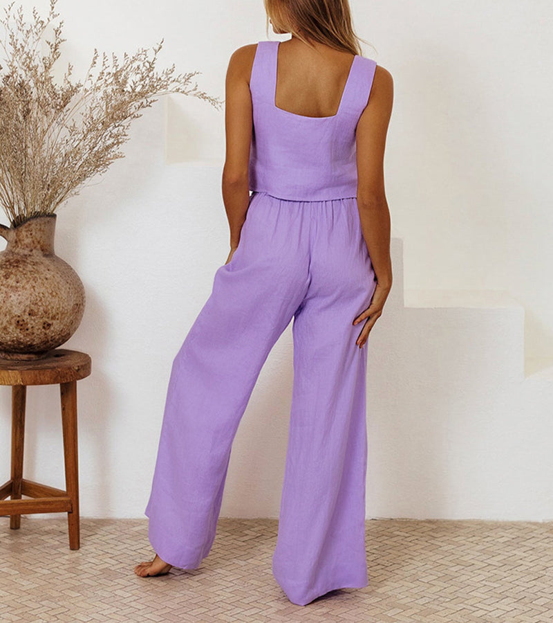 Milena - Chic Minimalist Top with Wide-Leg Pants Ensemble