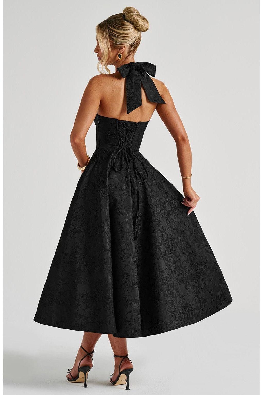 Renata - Jacquard Lace-Up Waist Maxi