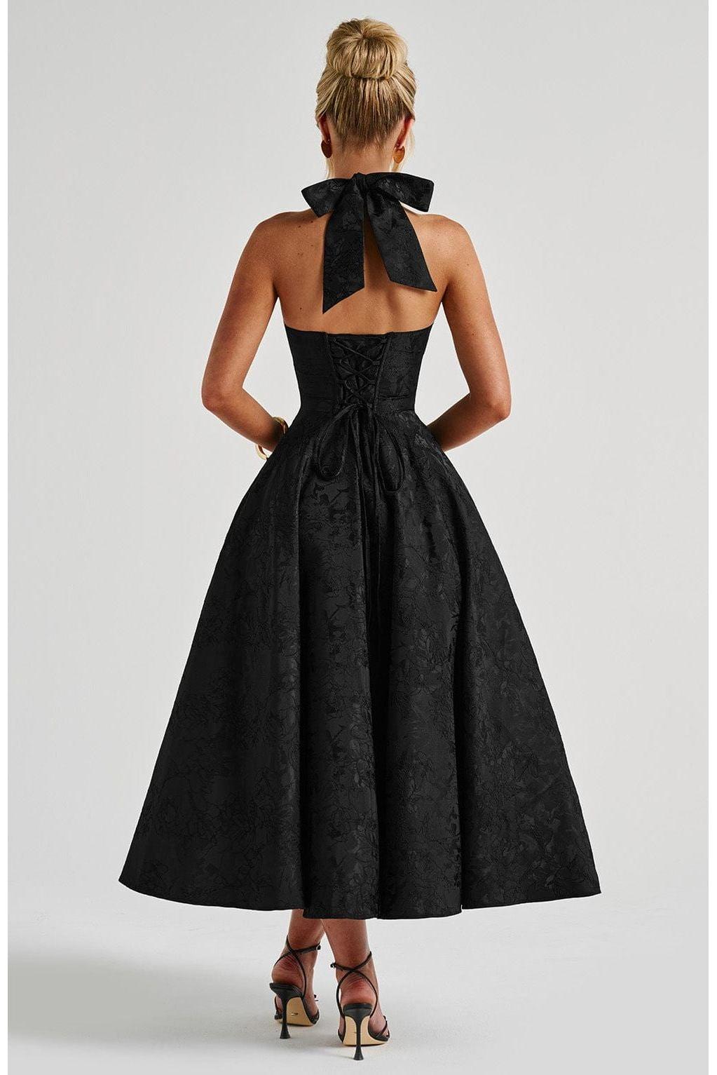 Renata - Jacquard Lace-Up Waist Maxi