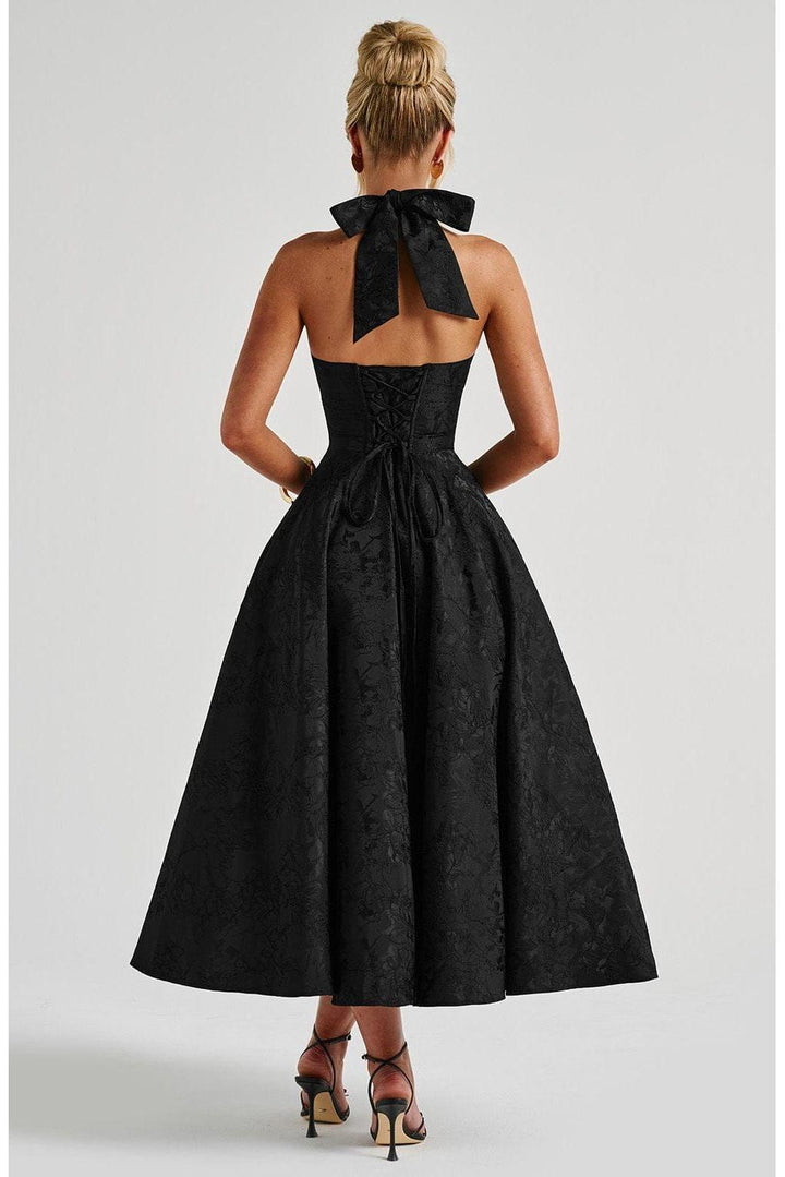 Renata - Jacquard Lace-Up Waist Maxi