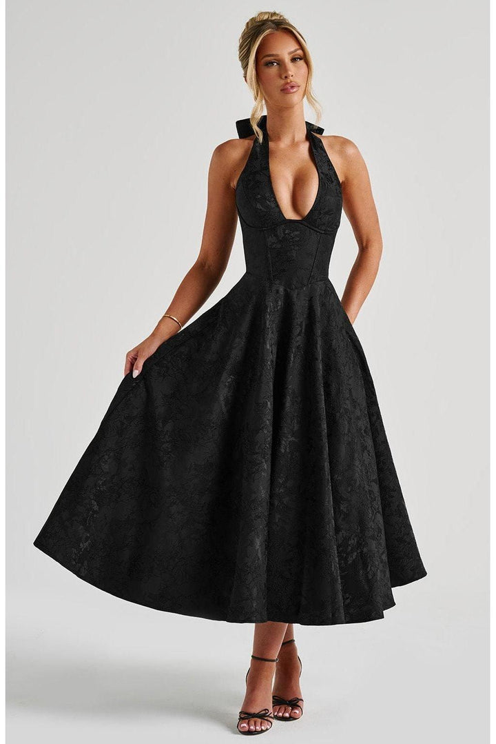 Renata - Jacquard Lace-Up Waist Maxi