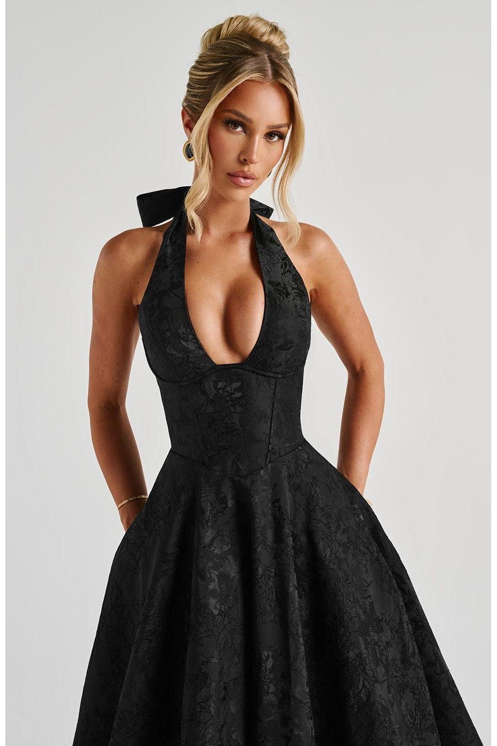 Renata - Jacquard Lace-Up Waist Maxi