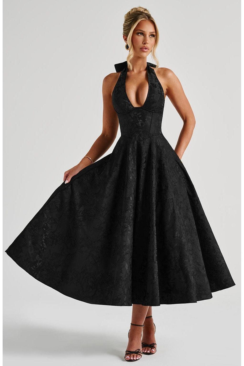 Renata - Jacquard Lace-Up Waist Maxi