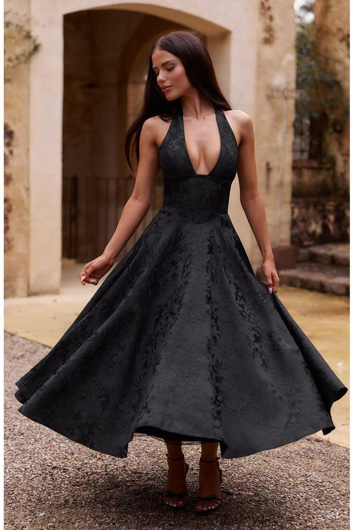 Renata - Jacquard Lace-Up Waist Maxi