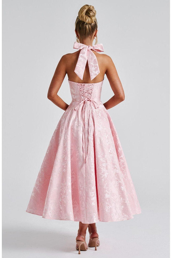 Renata - Jacquard Lace-Up Waist Maxi