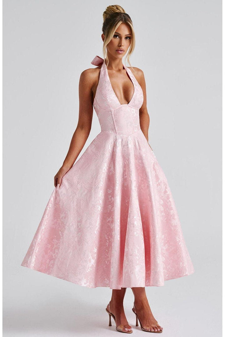 Renata - Jacquard Lace-Up Waist Maxi