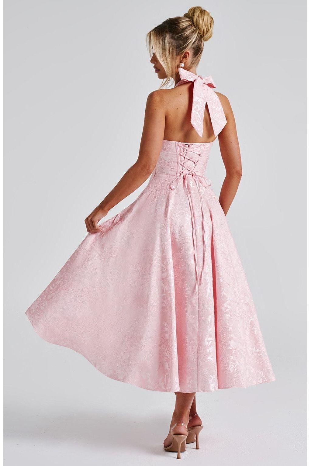 Renata - Jacquard Lace-Up Waist Maxi