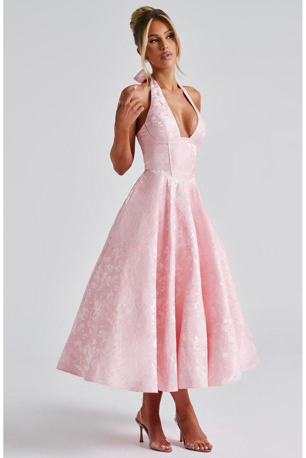 Renata - Jacquard Lace-Up Waist Maxi