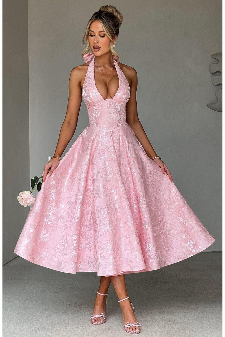 Renata - Jacquard Lace-Up Waist Maxi