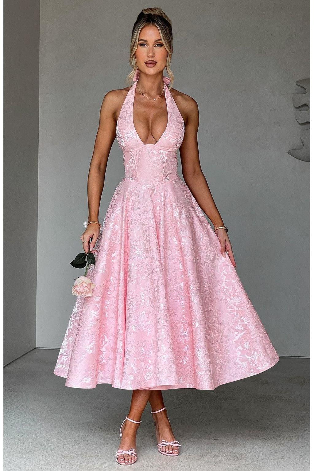 Renata - Jacquard Lace-Up Waist Maxi
