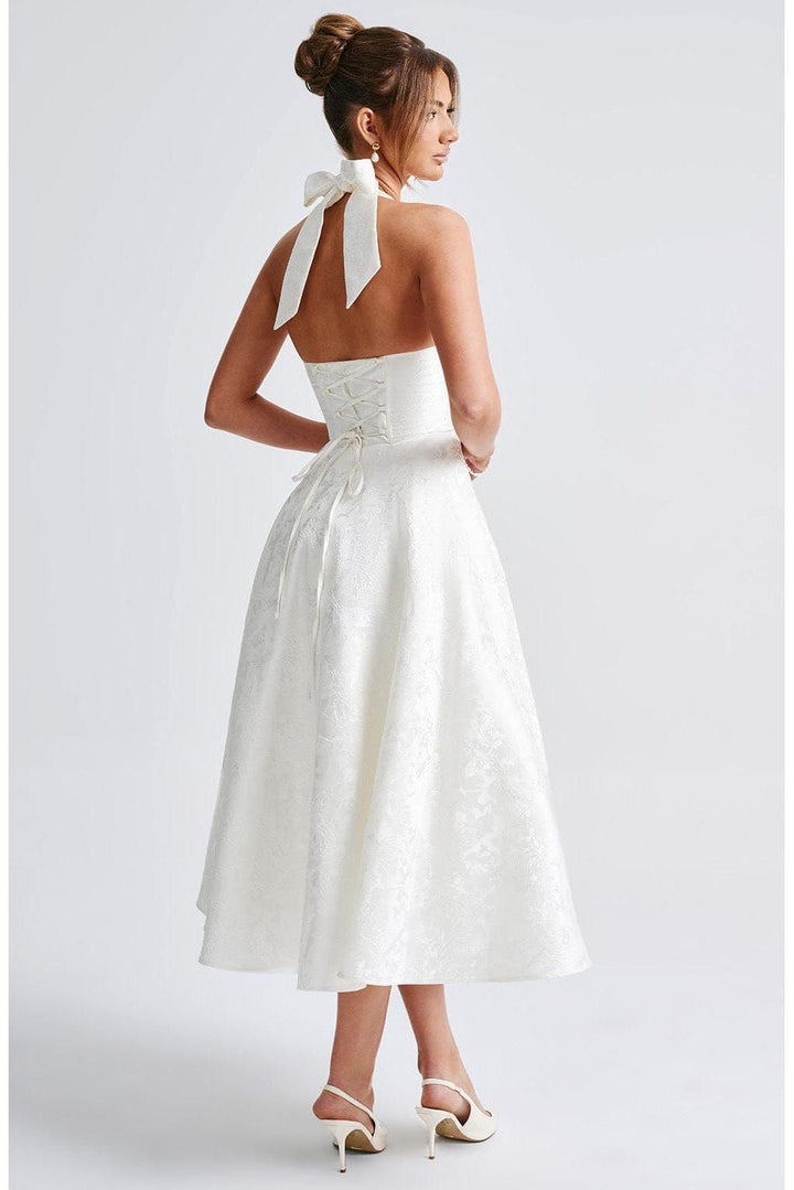 Renata - Jacquard Lace-Up Waist Maxi