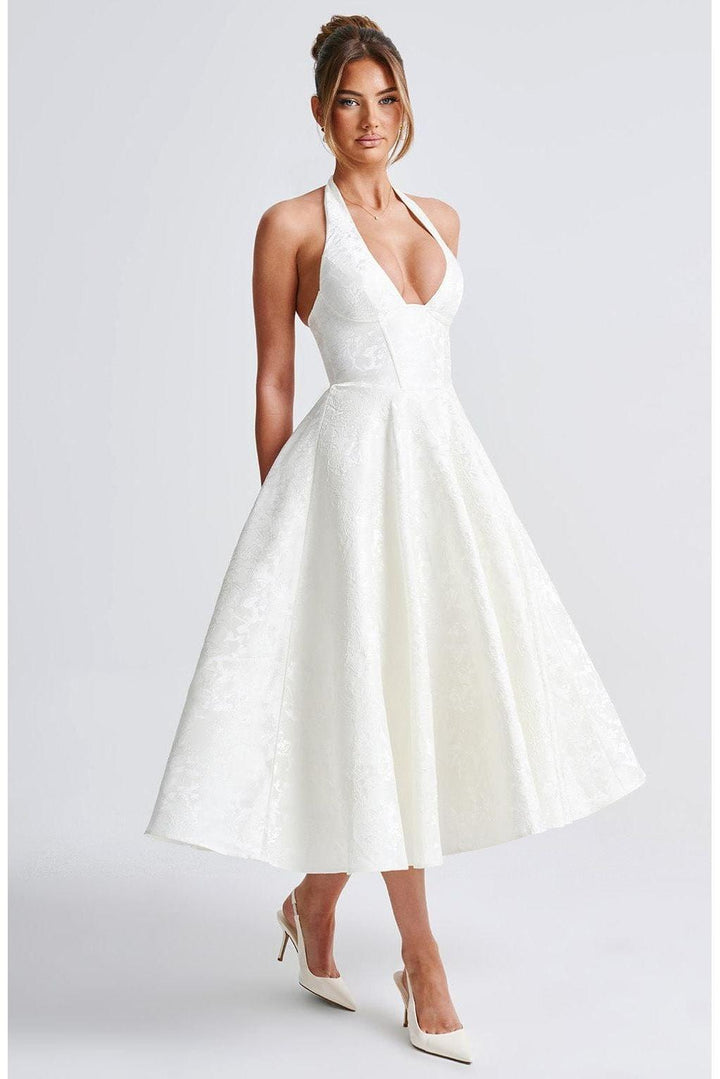 Renata - Jacquard Lace-Up Waist Maxi