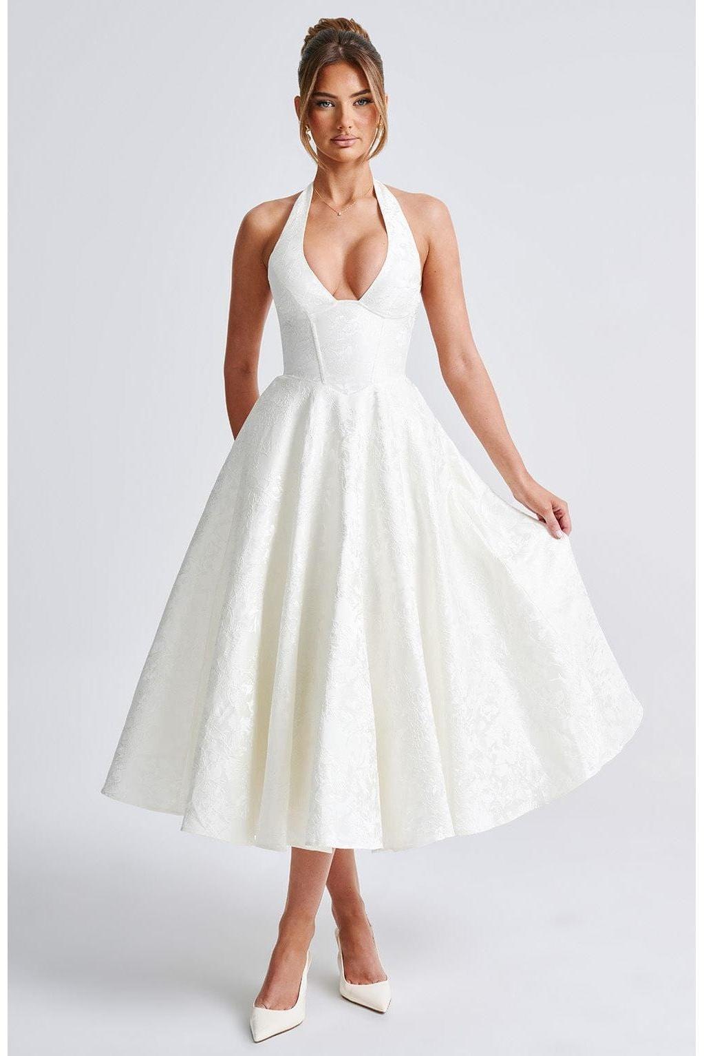 Renata - Jacquard Lace-Up Waist Maxi