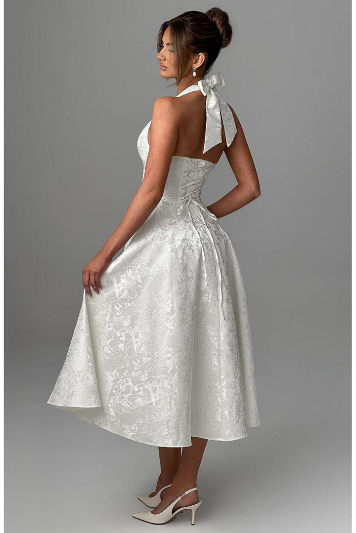 Renata - Jacquard Lace-Up Waist Maxi