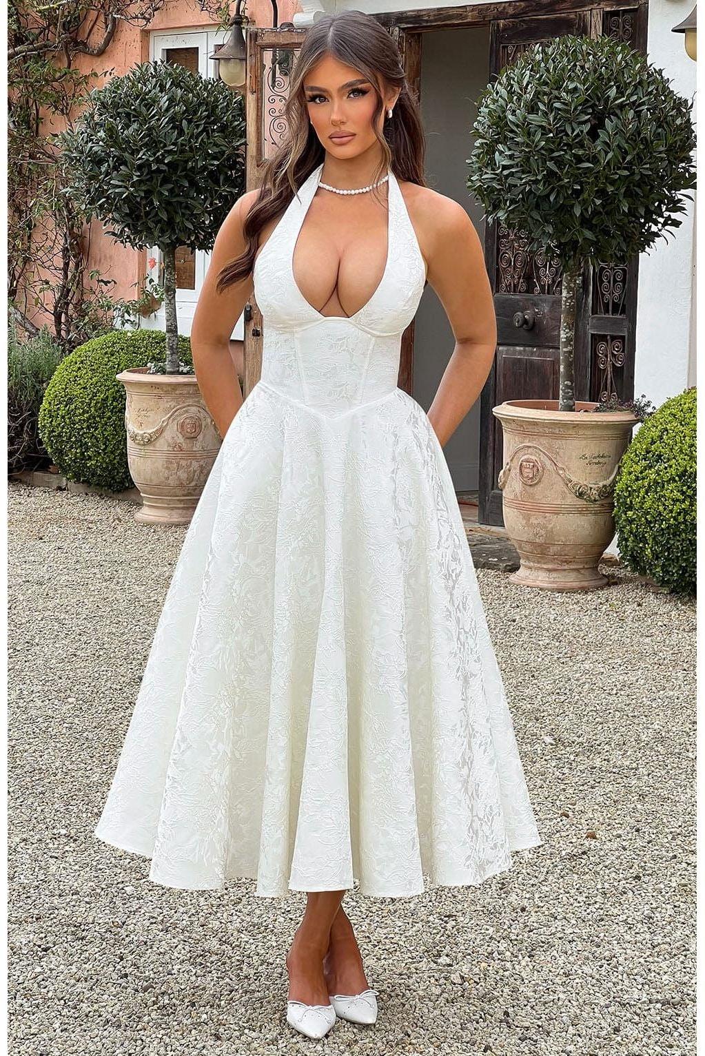 Renata - Jacquard Lace-Up Waist Maxi