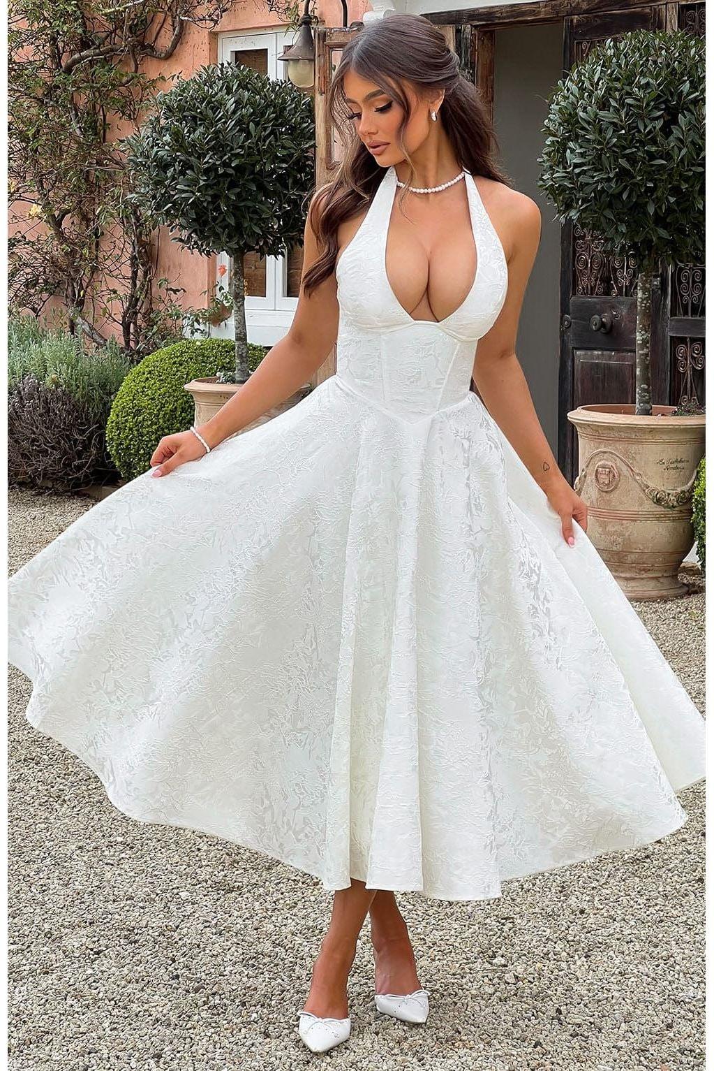 Renata - Jacquard Lace-Up Waist Maxi