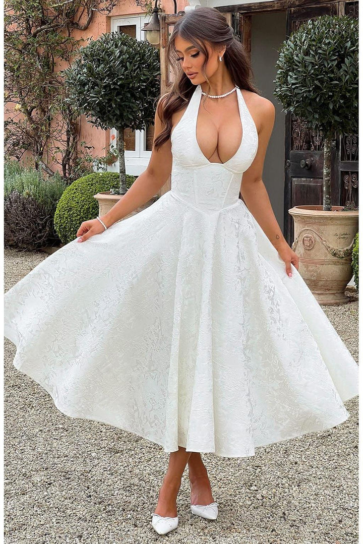 Renata - Jacquard Lace-Up Waist Maxi