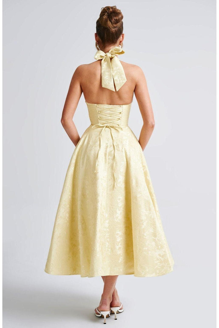 Renata - Jacquard Lace-Up Waist Maxi