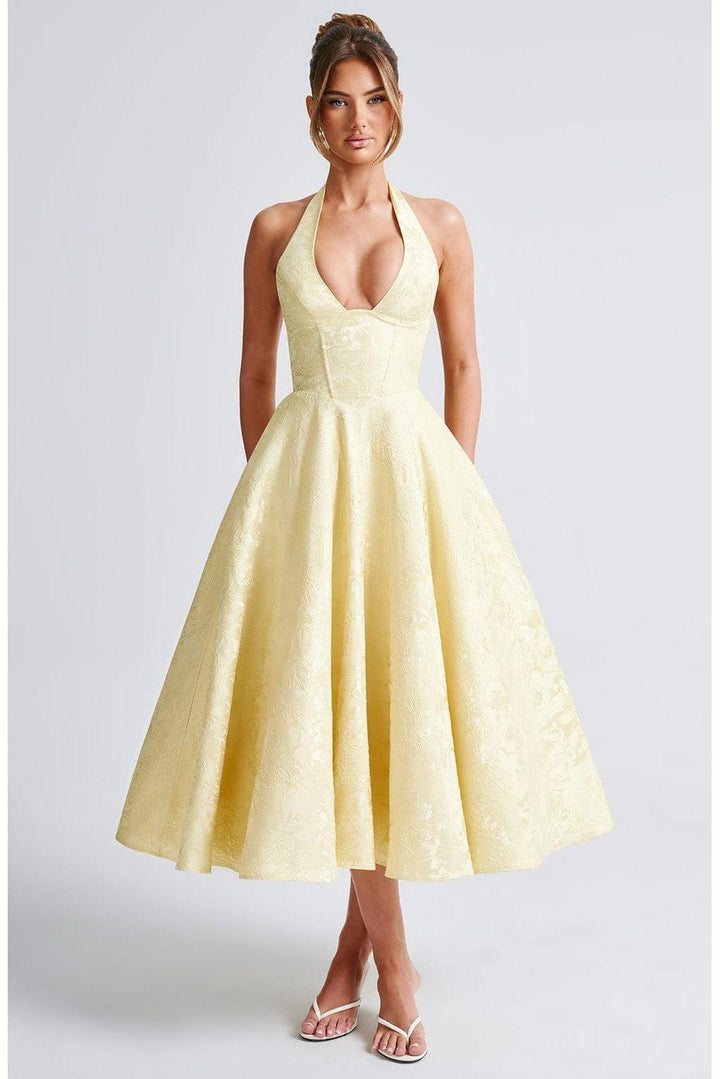Renata - Jacquard Lace-Up Waist Maxi