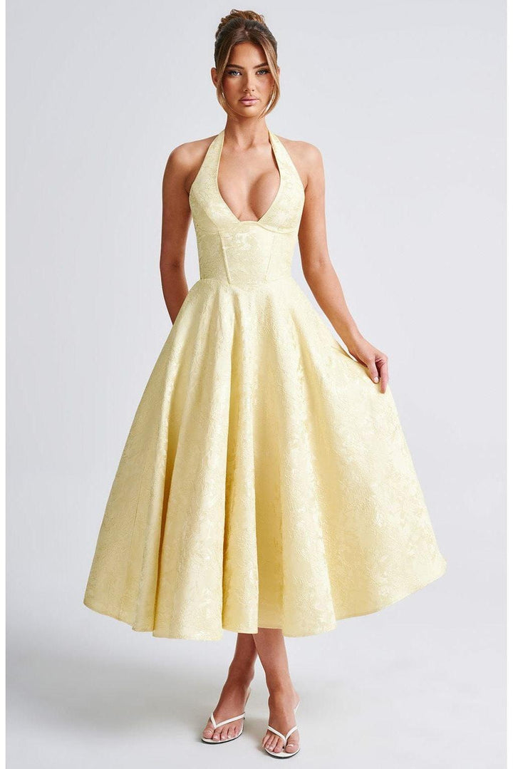 Renata - Jacquard Lace-Up Waist Maxi