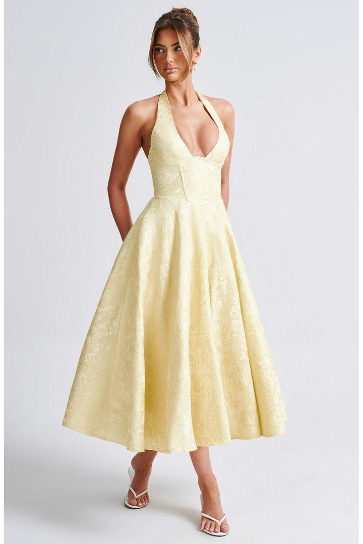 Renata - Jacquard Lace-Up Waist Maxi