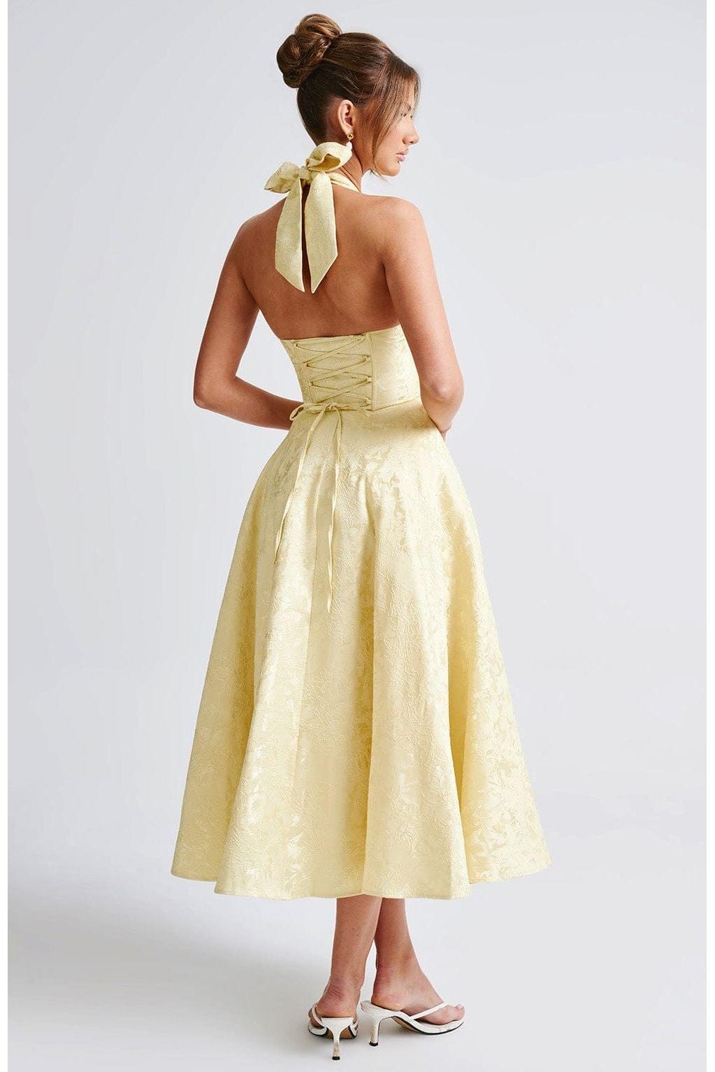 Renata - Jacquard Lace-Up Waist Maxi