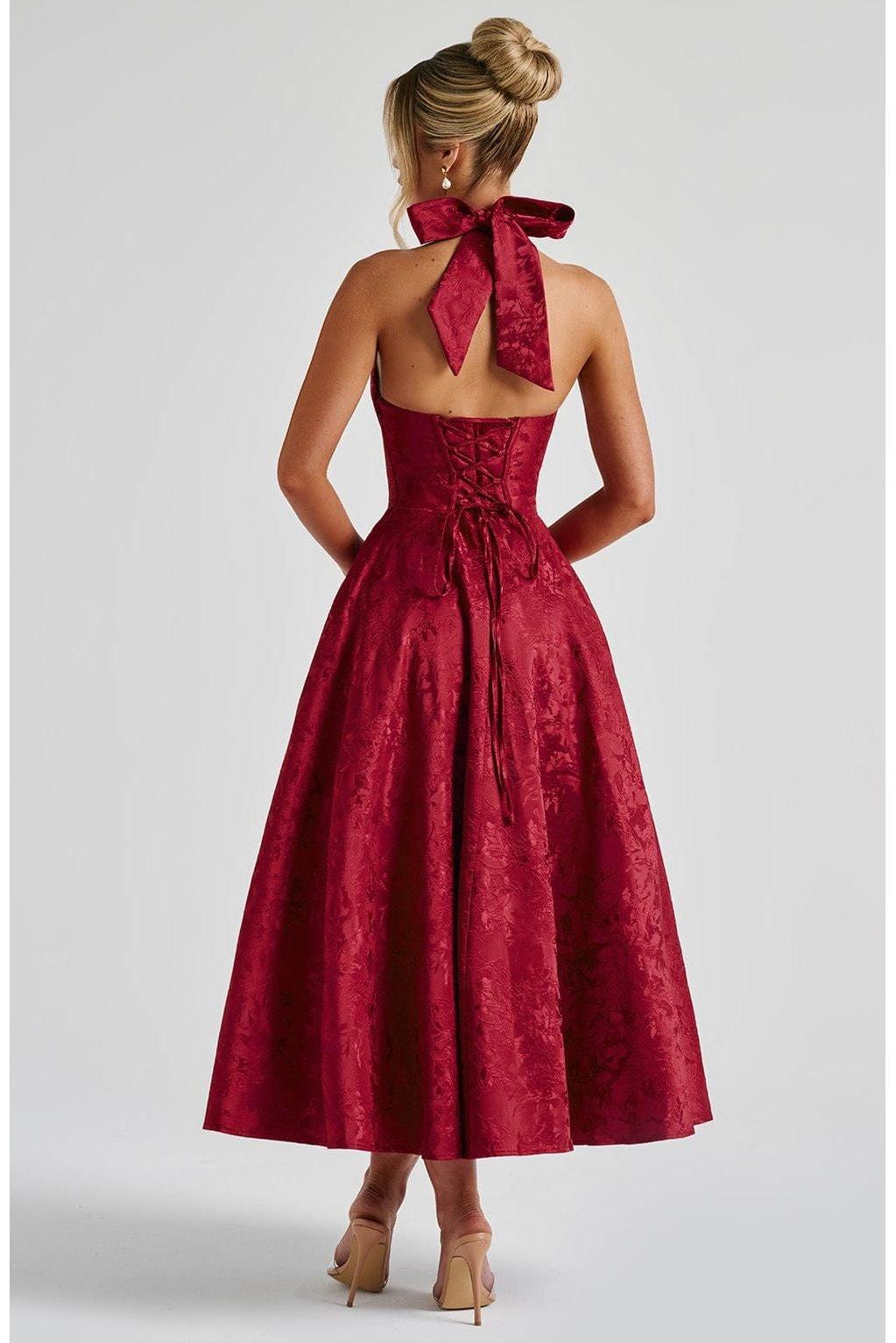Renata - Jacquard Lace-Up Waist Maxi