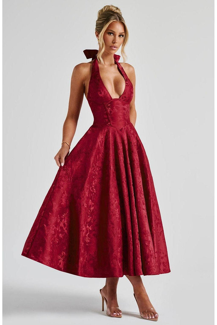 Renata - Jacquard Lace-Up Waist Maxi