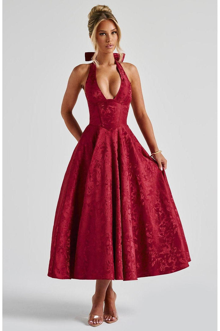 Renata - Jacquard Lace-Up Waist Maxi