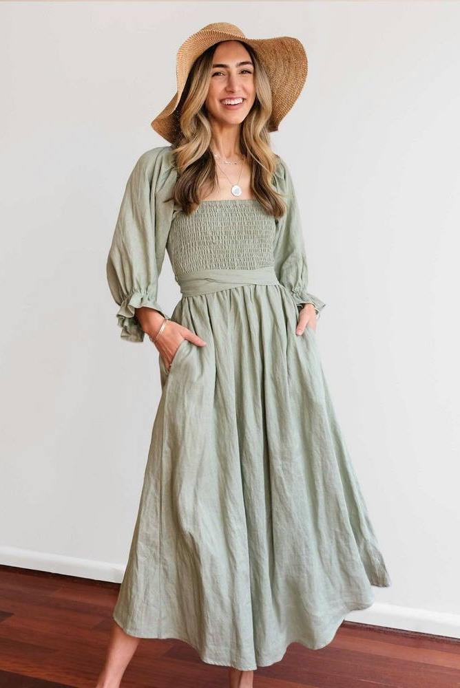 Aviana - Elegant Reversible Puff Sleeve Maxi Dress