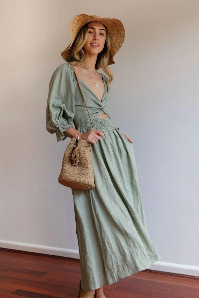 Aviana - Elegant Reversible Puff Sleeve Maxi Dress