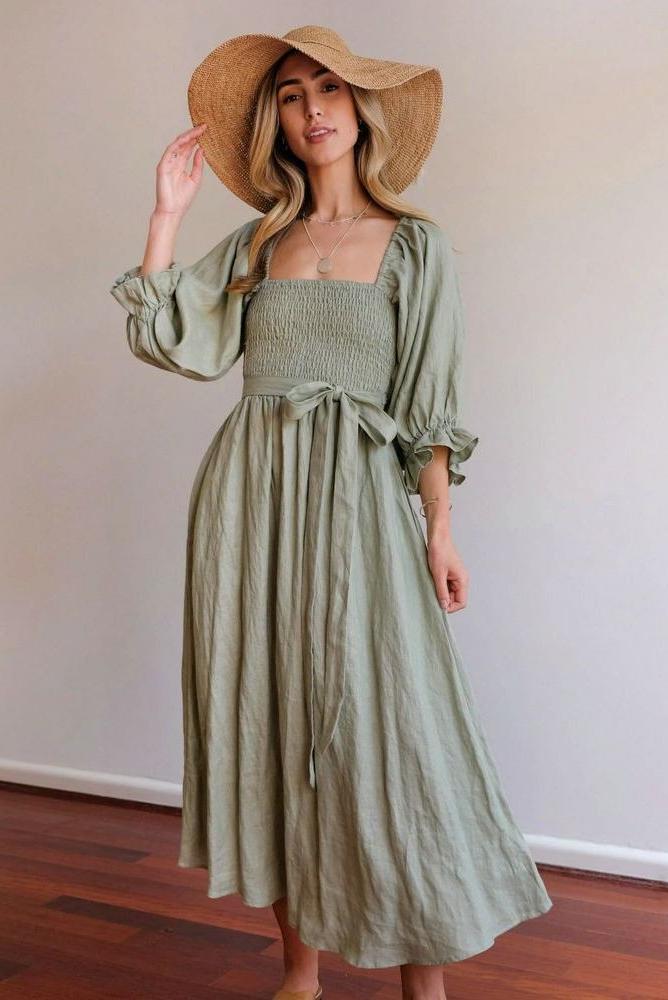 Aviana - Elegant Reversible Puff Sleeve Maxi Dress