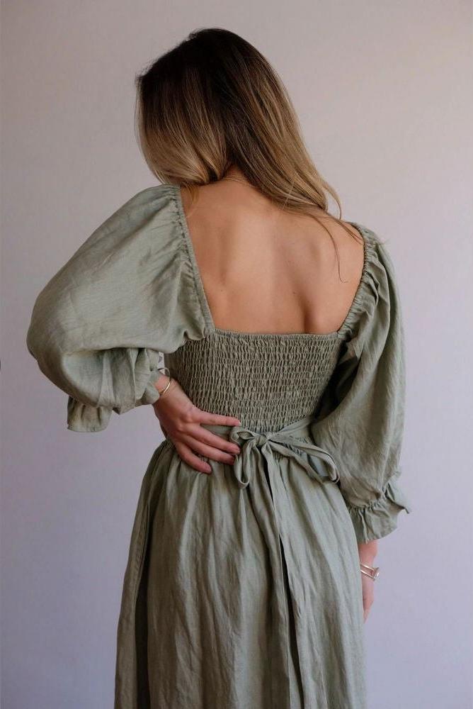 Aviana - Elegant Reversible Puff Sleeve Maxi Dress