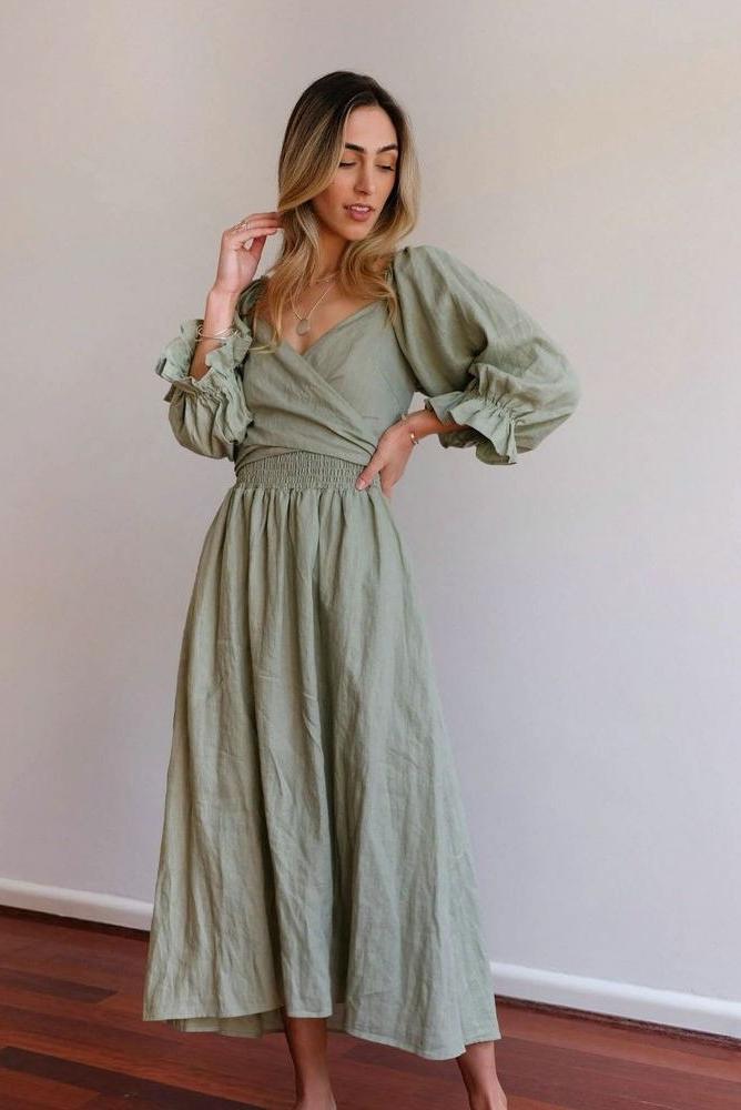 Aviana - Elegant Reversible Puff Sleeve Maxi Dress