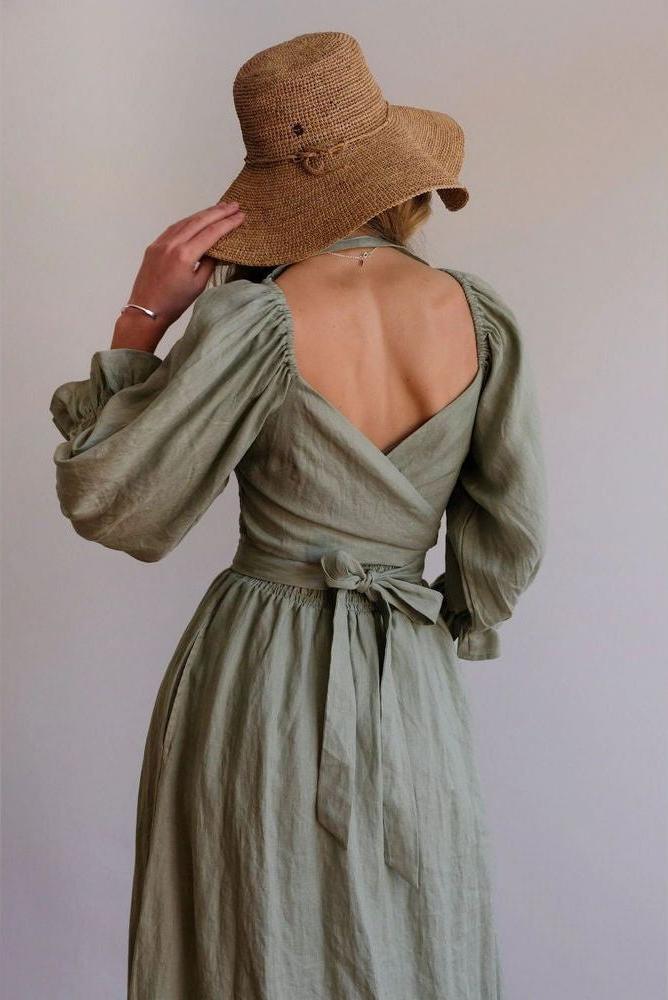 Aviana - Elegant Reversible Puff Sleeve Maxi Dress