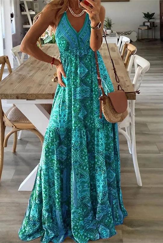 Wren - Boho Spaghetti Strap V-Neck Maxi Dress