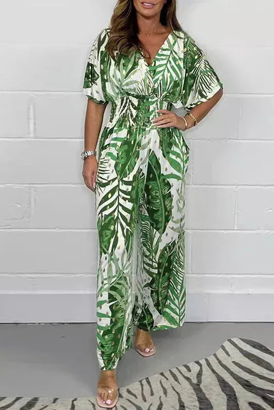 Elanor - Tropical Leaf Print Jumpsuit