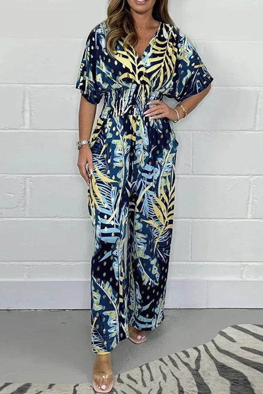 Elanor - Tropical Leaf Print Jumpsuit
