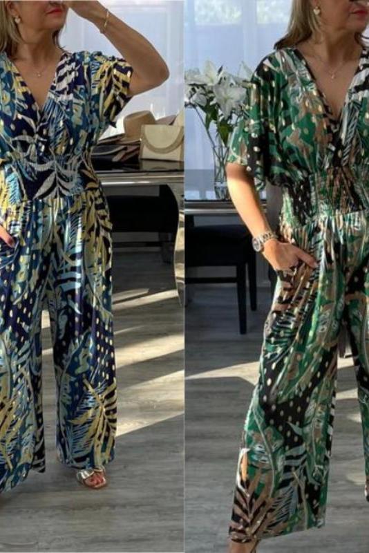 Elanor - Tropical Leaf Print Jumpsuit