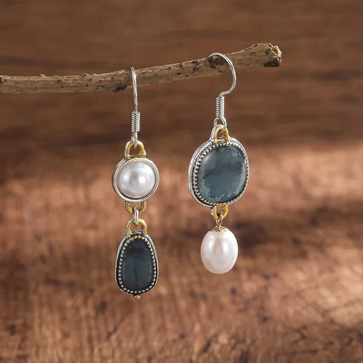 Vintage Blaue Naturstein Ohrringe